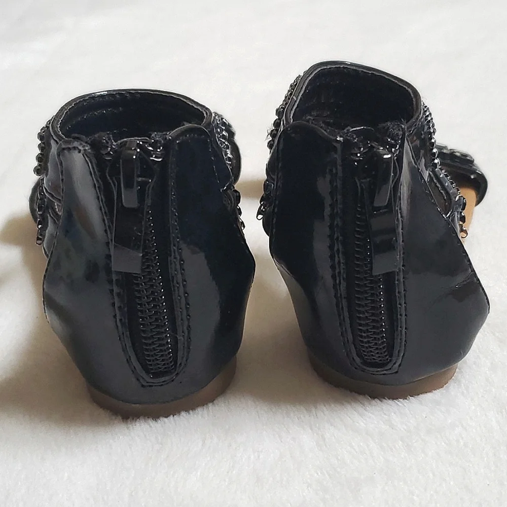 Black Rhinestone & Metal Zip Back Sandals Baby Girl Size 5 Shoes - Picture 8 of 11